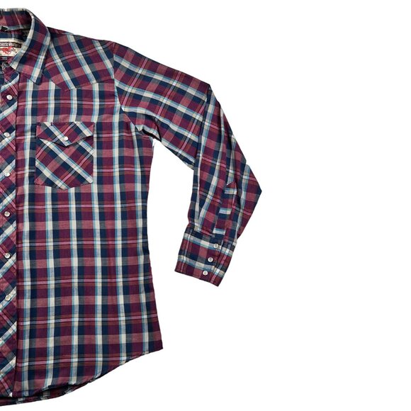 Young Bloods Shirt Men's L/S Plaid Pearl Snap Up Pockets Purple Blue Yellow L - Picture 4 of 11